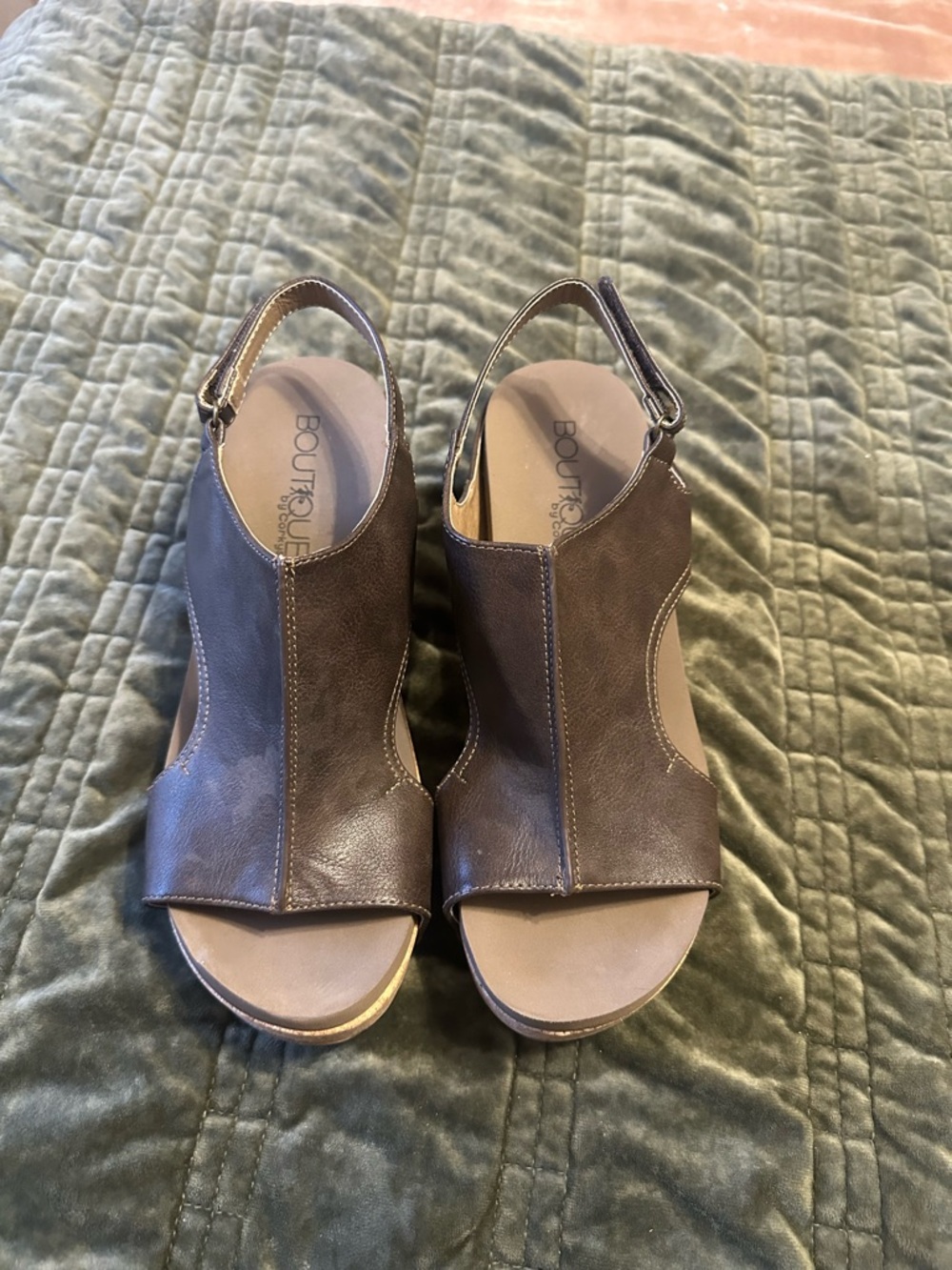 Boutique Brown Open-Toe Slingback Wedge Sandals